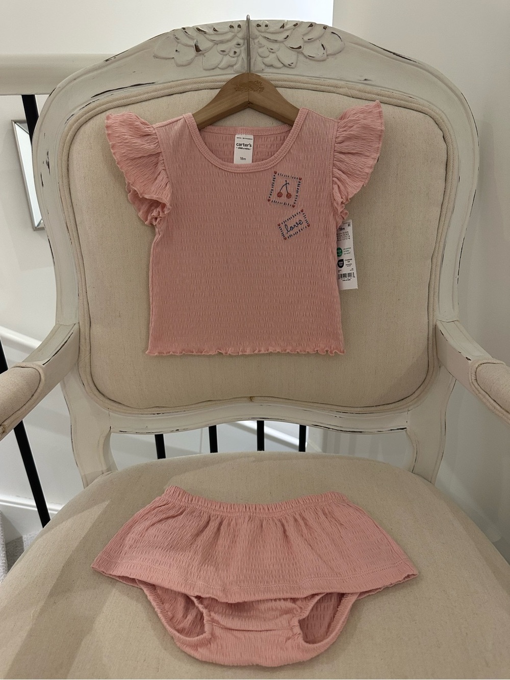 🦢 18 Mth Pale Dusty Rose Ruffled Sleeve Baby Top & Bloomers Baby Set NWT